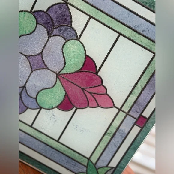 Vintage Glass Cutting Board. Tempered Glass Faux Stained Glass Trivet. 12x15 - Picture 4 of 8